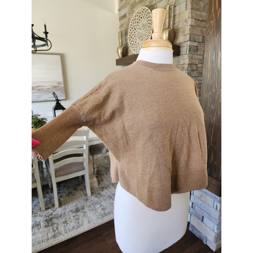 J.Crew Womens XS Cropped Camel Brown Oversized Knit Sweater Ribbed Sleeve‎